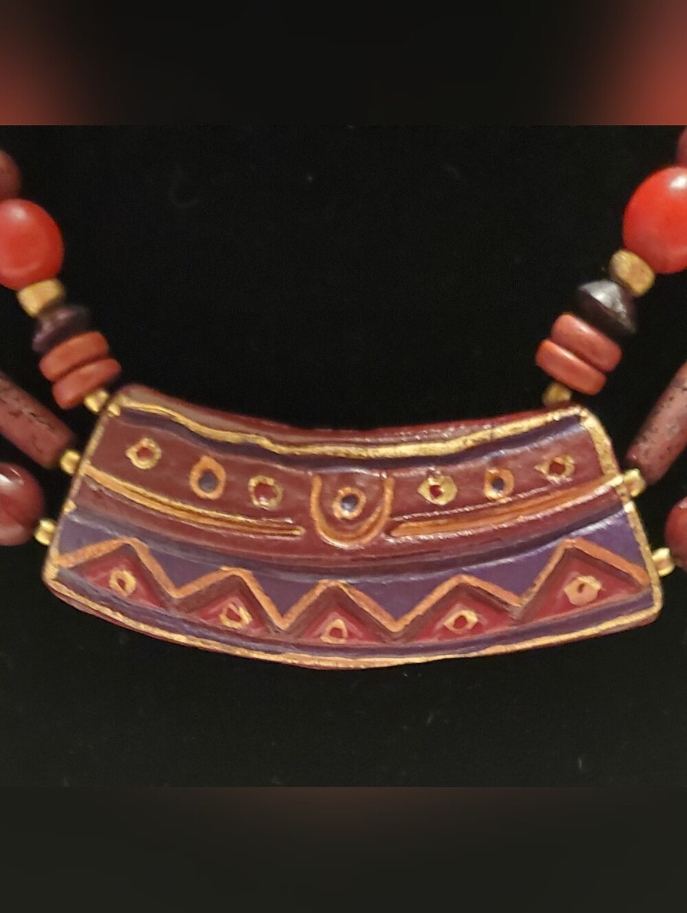Bohemian Wood Beaded Brown Red And Black Long Chunky Necklace OS - Picture 4 of 5